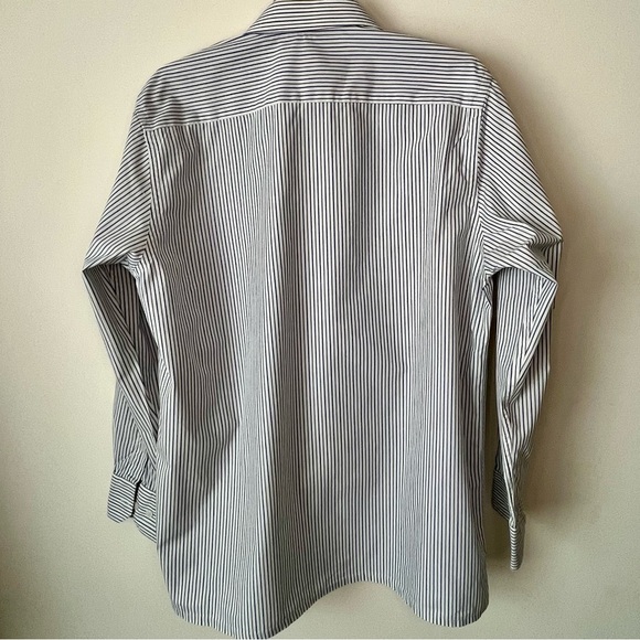 Peter England 100% Compact Cotton Blue & White Striped Long-Sleeve Dress Shirt L - Picture 3 of 6